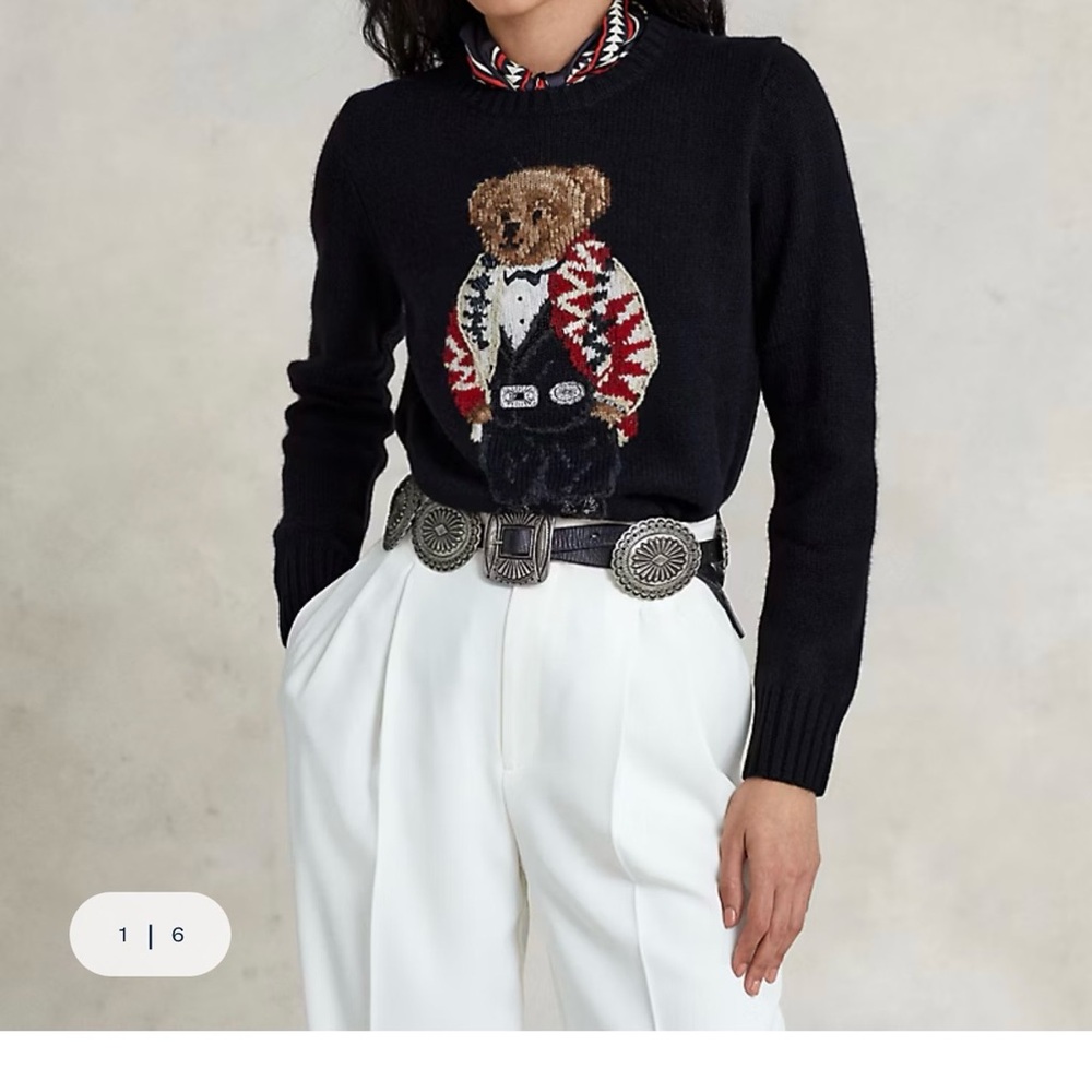 Polo by Ralph Lauren Black Cashmere Sweater with Bear Design